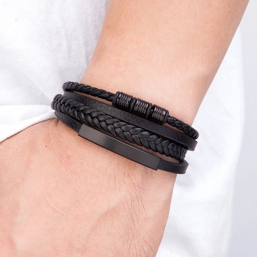 Fashion Nieuwe Stijl Hand Geweven Multi-layer Combinatie Accessoire Rvs Heren Lederen Armband Klassieke Gift Grote koop