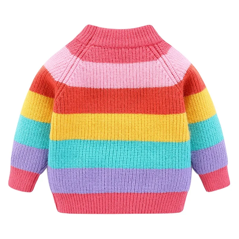 Mudkingdom Cute Toddler Boys Girls Sweaters Ribbed Knit Rainbow Striped Soft Warm Pullover Tops for Kids Clothes Autumn Winter