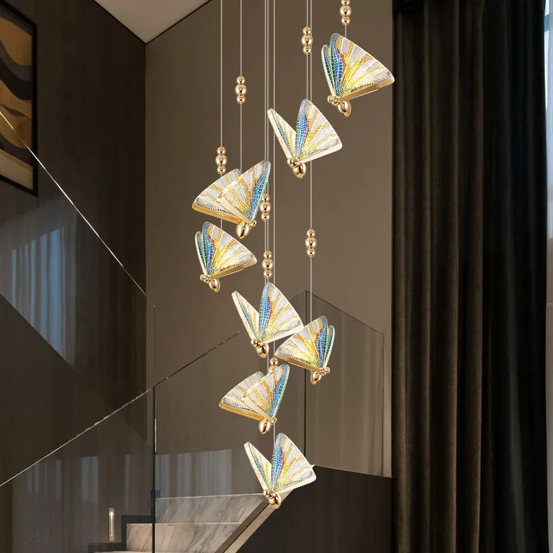 

Butterfly Chandelier Building Stair Deco Butterfly Chandelier Living Room Ceiling Chandeliers Dining Room LED line Pendant Lamp