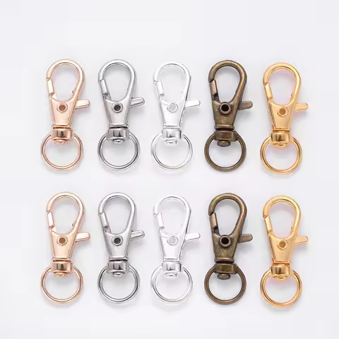 10pcs Gold Silver Plated Lobster Clasp Hooks Split Key Ring Swivel Connector Carabiner for Jewelry Finding Making DIY Handcrafts