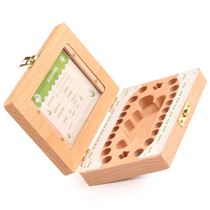 Baby Teeth Keepsake Box Photo Frame Tooth Holder Wooden First Lost Deciduous Tooth Collection Organizer Storage for Kids Memory