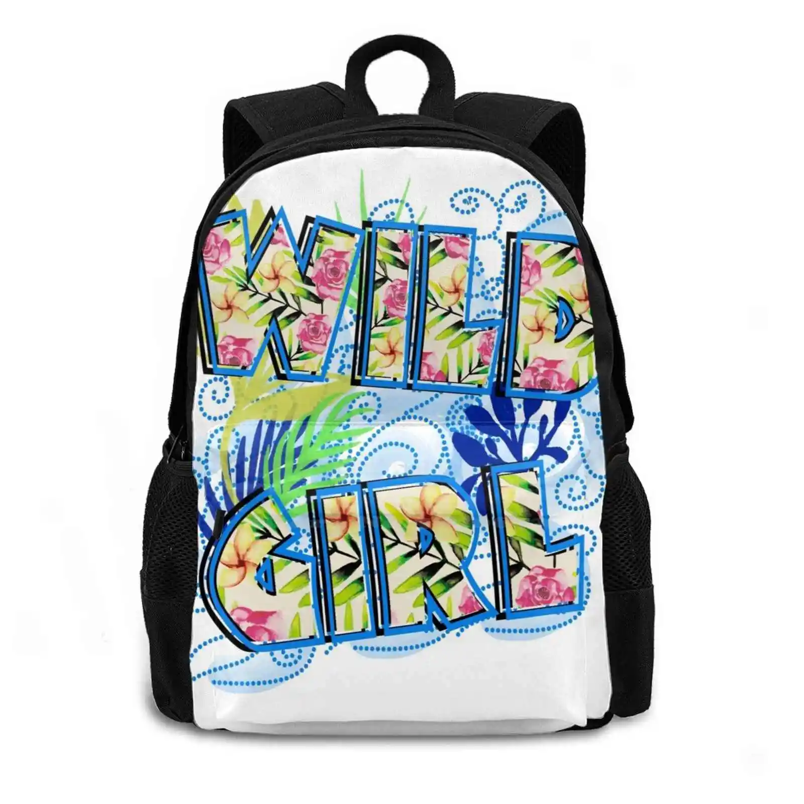 Wild Girl Bleu Women Men Teens Laptop Travel School Bags Wild Girl Fille Nature Tropical Jungle Fleur Feuille Leave Flower Pink