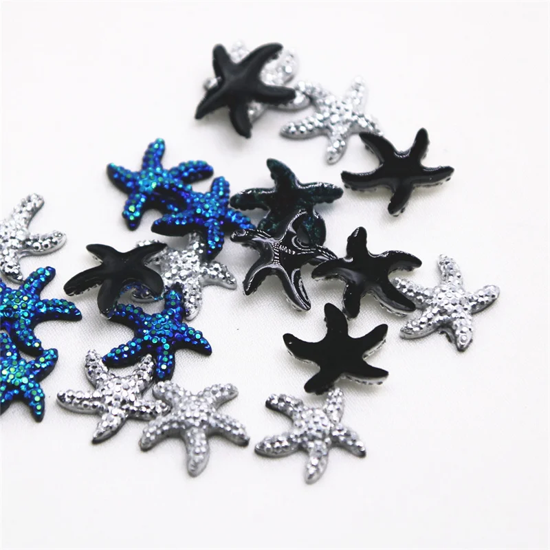 50pcs 16x18mm silver/black sea star resin flatback cabochon DIY jewelry/phone Charm decoration No Hole