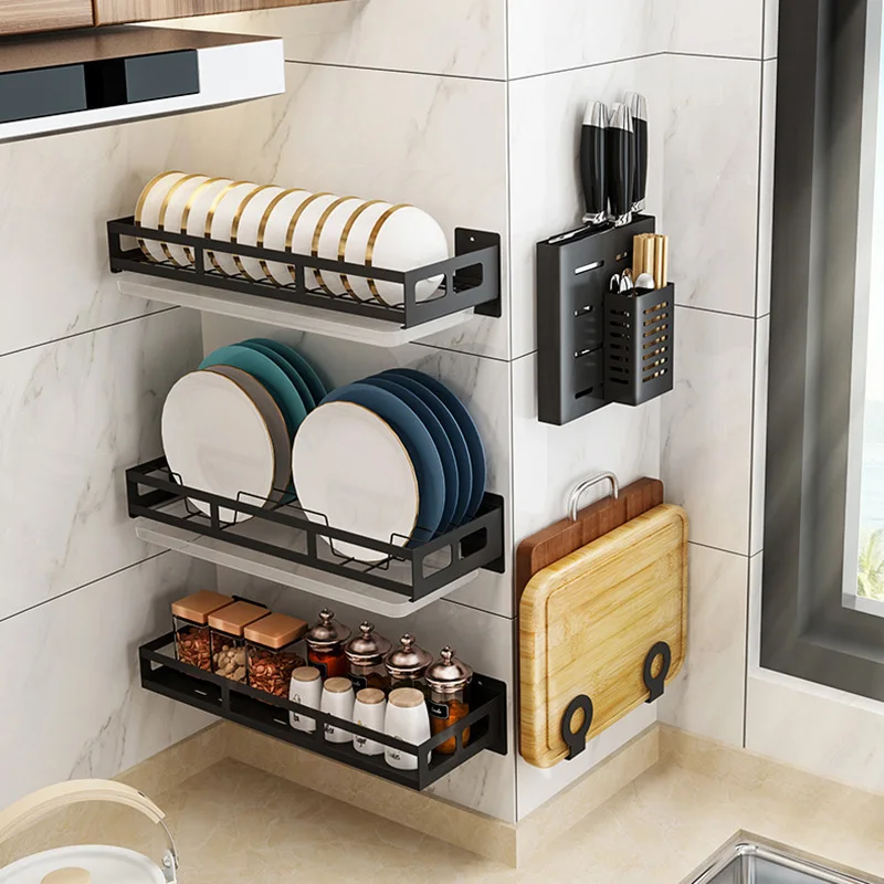 

Stainless Steel Kitchen Storage Rack Wall Mounted Knife Holder Sauce Organizer Spice Storage Washroom Holders Racks