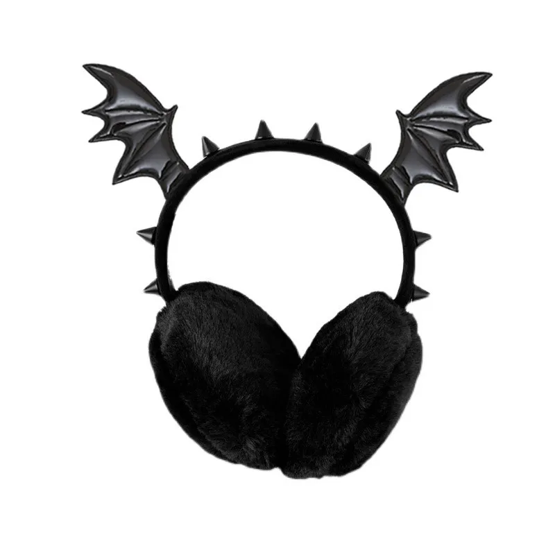 

Earmuffs Gothic Bat Wings Plush Warm Woman Ear Cover Winter Accessories Goth Punk Rivets Black Ear Muffs Gifts