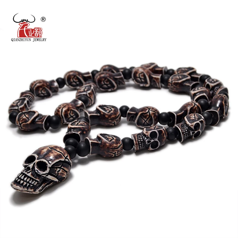 FX801 Imitation Yak Bone Necklace Halloween Skull Beaded Necklace Punk Cool Men Europe United States Hip Hop Pendant Necklace