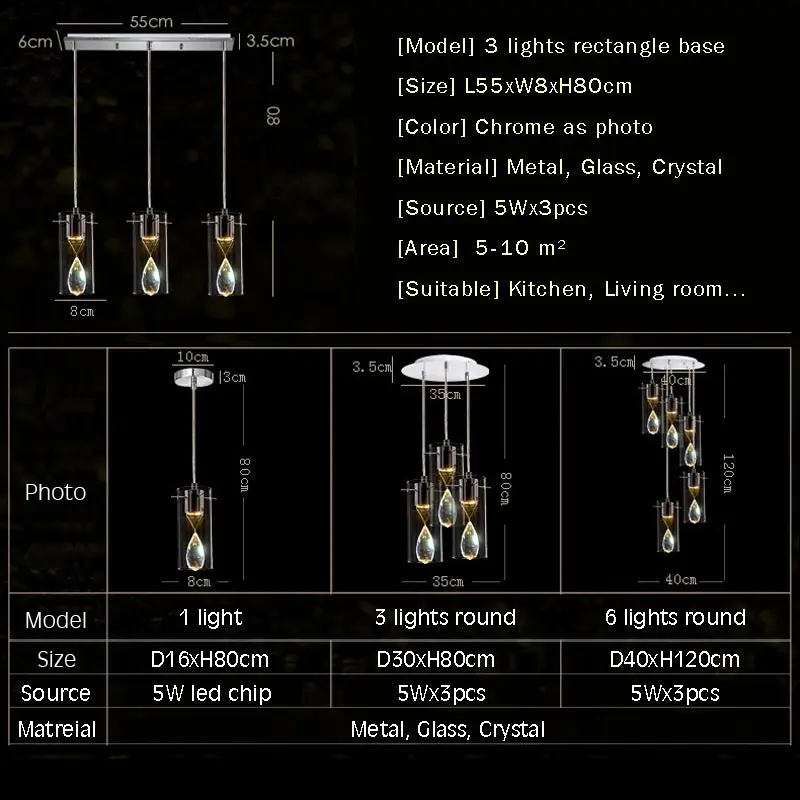 Imagem -06 - Modern Crystal Led Pendant Light Suspensão de Vidro Design Pendurado Lâmpada Luminárias para Sala de Jantar Cozinha Home Decor Iluminação