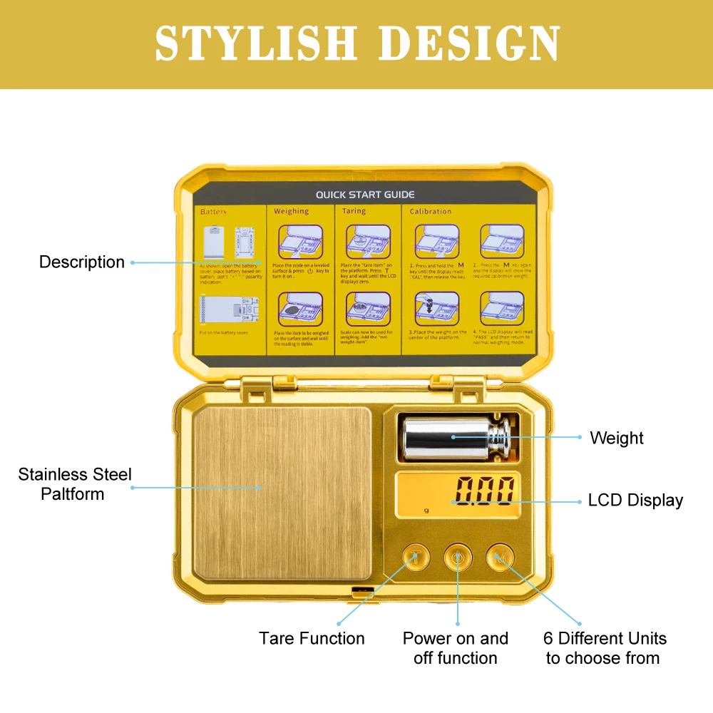 Mini Small Gram Scale 200g/0.01g, STEAMPUNK 24K Gold Scale, Digital Pocket Scale with LCD, Tare for Jewelry, Herbs, Medicines