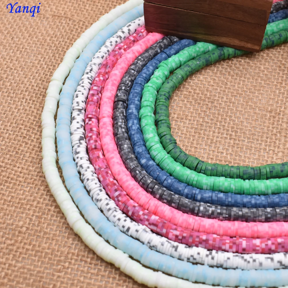 Yanqi  6x1mm Two-Tone Color Flat Round Polymer Clay Beads Loose Spacers Mix Vinyl Disc Beads For DIY Jewelry Making Bracelet