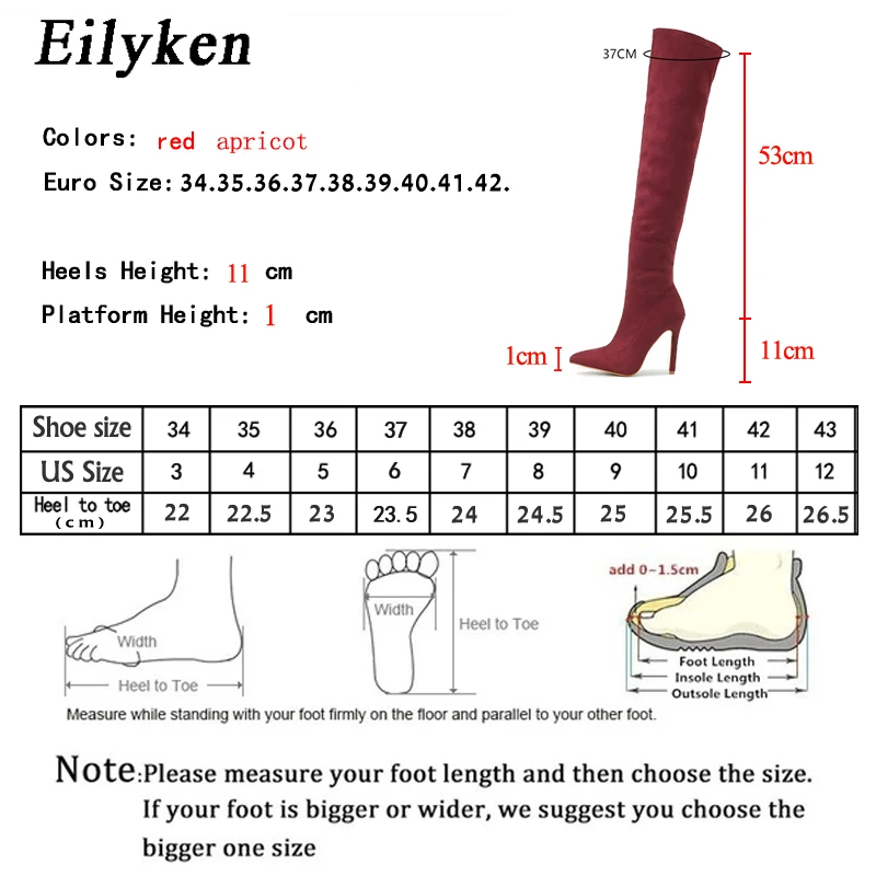 Eilyken moda punta a punta tacchi sottili donna sopra il ginocchio stivali Sexy floccato coscia alta stivaletti lunghi autunno inverno scarpe