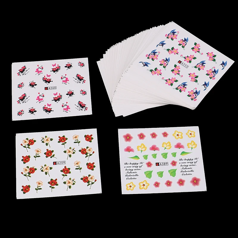 new 50pcs Water Transfer Tattoo Flower Butterfly Manicure Adhesive Tip Decoration Watermark Slider Nail Stickers Decal