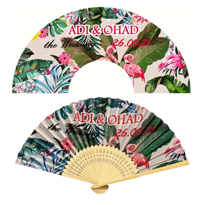 

8PCS Customized Wedding Folding Hand Fans With Bride & Groom's Names Or Photo Printed as Gift For Guest