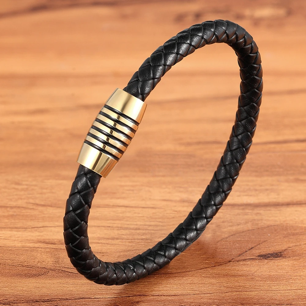 XQNI New Fashion Simple Leather Braid Bracelet Stainless Steel Buckle Clasp For Men Handmade Bangle Wholesale Charm Jewelry Gift