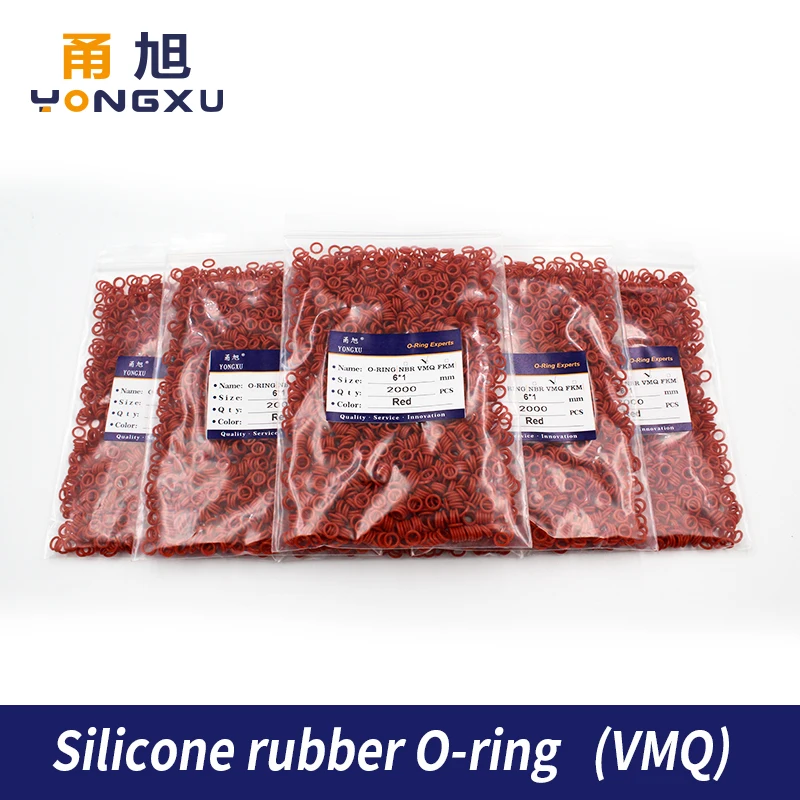 2000PCS/lot wholesale Red Silicon O-ring Food grade Silicone/VMQ CS1mm Thickness OD4/5/6/7/8/9/10mm O Ring Seal Rubber Gasket