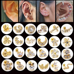 Surgical Steel Ear Tragus Cartilage Piercing Crystal Gold Plated Moon Star Helix Cartilage Earring Conch Tragus Stud Piercing