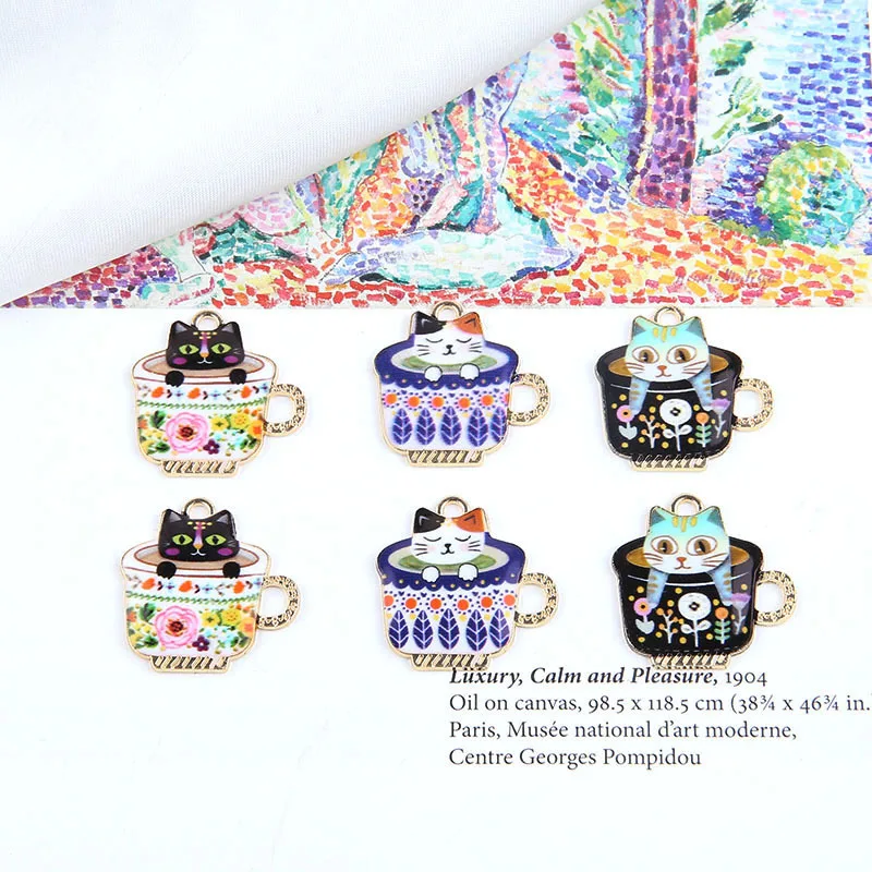 

10pcs/pack Cat Cup Enamel Charms Jewelry Earring Bracelets DIY Pendant Jewelry Making Golden Base