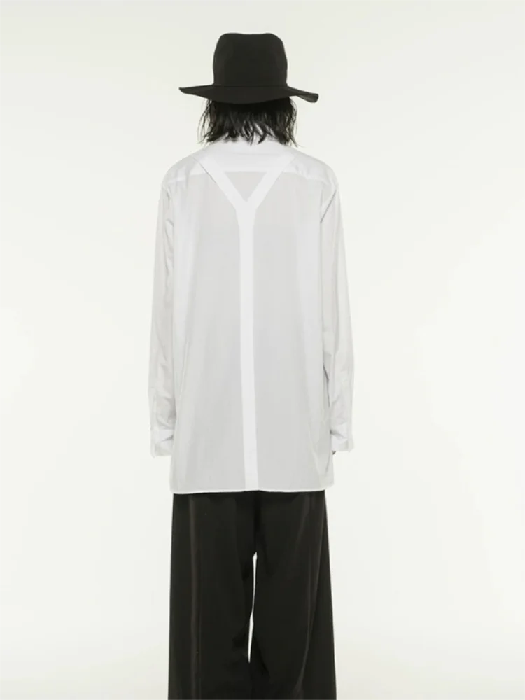 Men's niche design shirt personality long shoulder straps loose pure color fashion shirt large size catwalk men's style