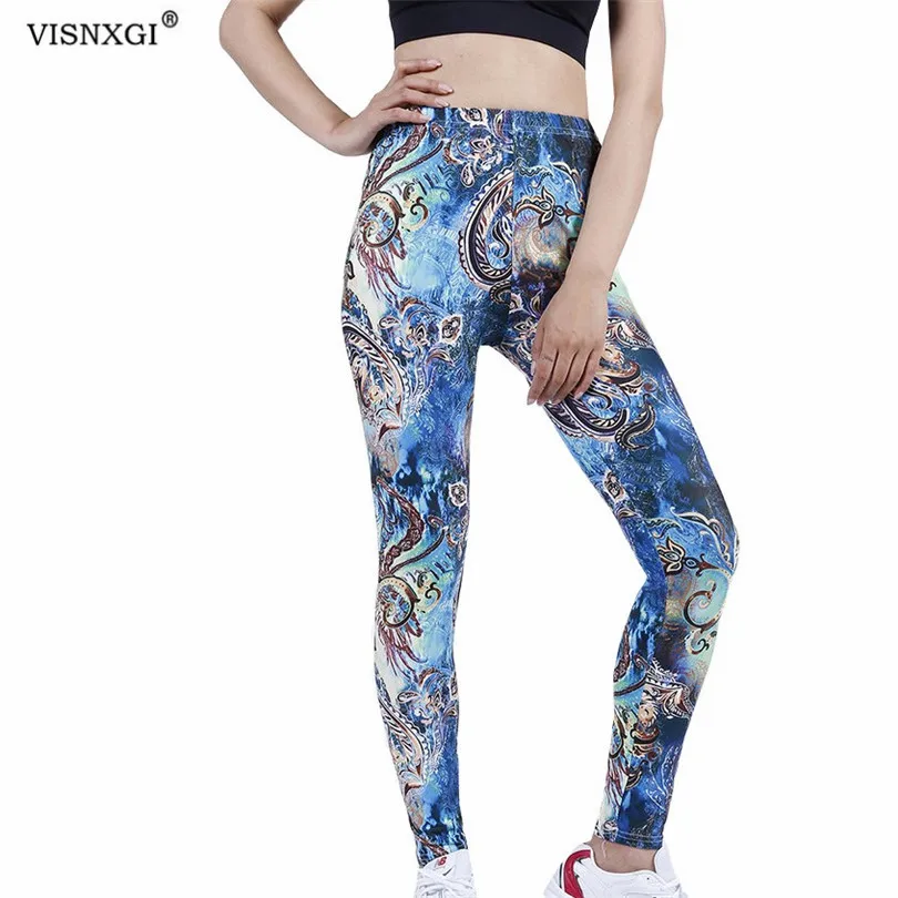 

VISNXGI 2022 Push Up Leggings Women's Clothing Fitness Abstract Blue Graffiti Sexy Print High Waist Workout Breathable Bottom