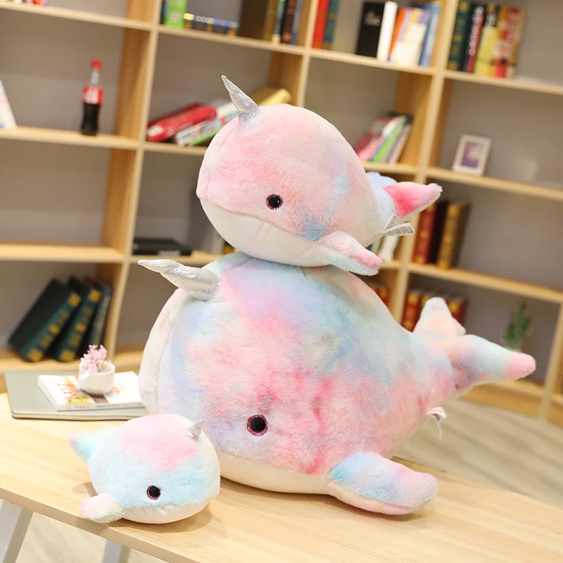 Colorful Narwhal Plush Toy Cute Stuffed Sea Animal Narwhal Plush Pillow Cushion Kids Toys Hlome Decor Gift for Children