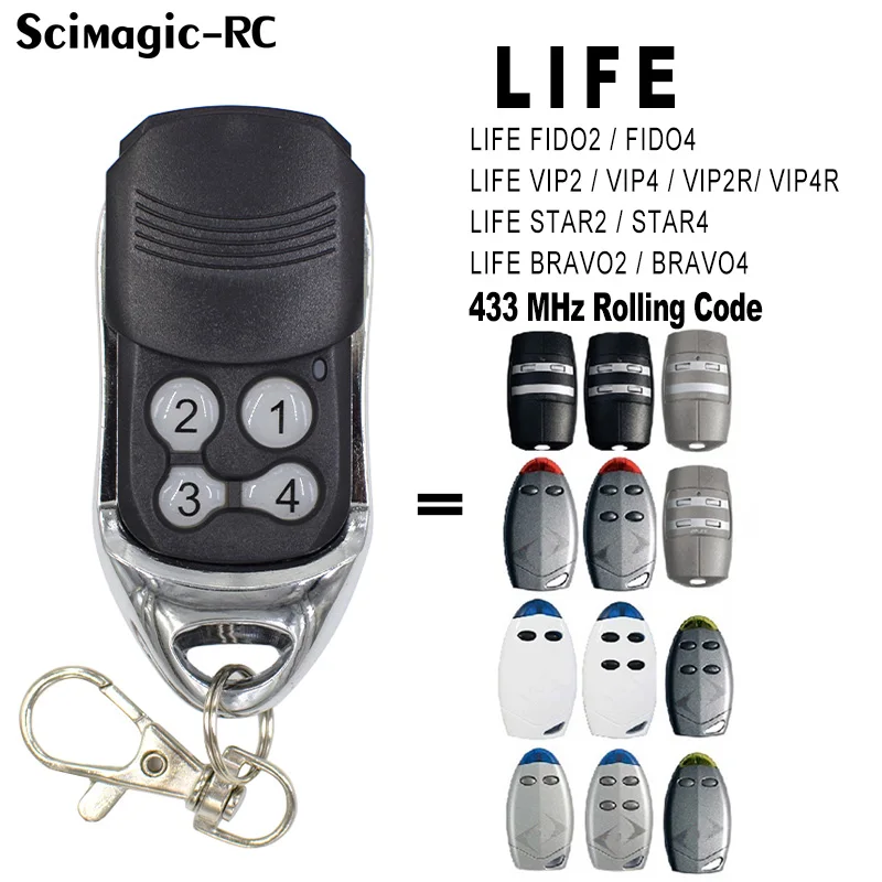 LIFE FIDO2 / FIDO4/ VIP2 / VIP4 / VIP2R / VIP4R, STAR2 / STAR4/BRAVO2 / BRAVO4 Rolling Code 433.92MHZ Garage Door Remote Control