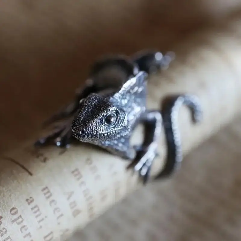 Vintage Silver Color Lizard Ring for Men Opening Adjustable Finger Jewelry Casual Party Biker Ring