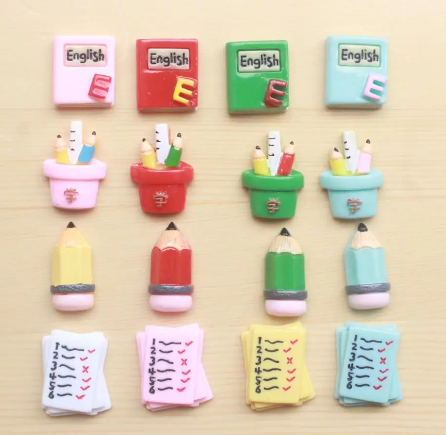 

100pcs New Cute School Items Mini Pencil Book Flatback Resin Cabochon Embellishments Diy Scrapbooking Phone Hair Bow Accessories