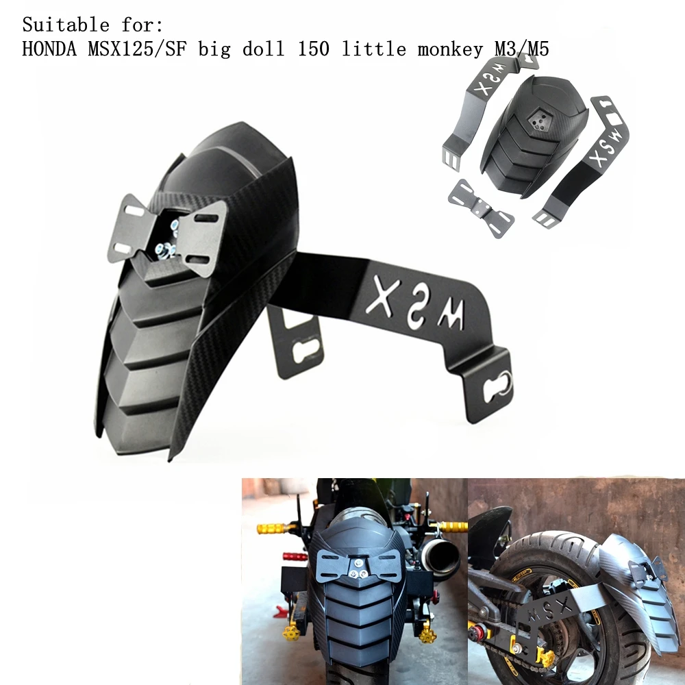 

Motorcycle Mudguard Rear Splash Guard with License Plate Bracket For Honda Msx125/SF Monkey Bike M3 Modify Mudguard Accessories