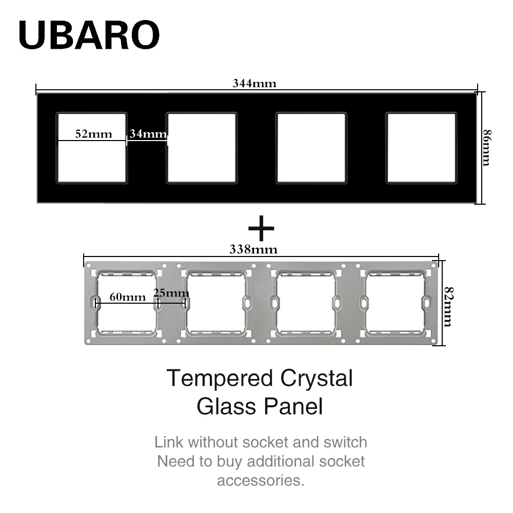 UBARO EU Standard Multi Size USB TV Computer Socket Touch Switch With Tempered Glass Frame Accessory Installation Black DIY Part