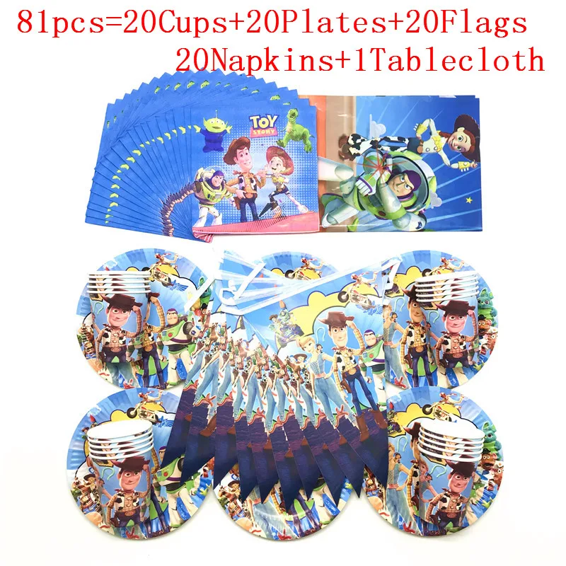 Cartoon Toy Story Theme Disposable Paper Cups Plates Napkins Banners Tablecloth Baby Shower Birthday Party Decoration Supplies