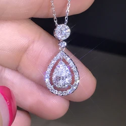real s925 sterling Silver Necklace Diamond Pendant for Women Wedding Bizuteria white Topaz Gemstone silver 925 jewelry Necklaces