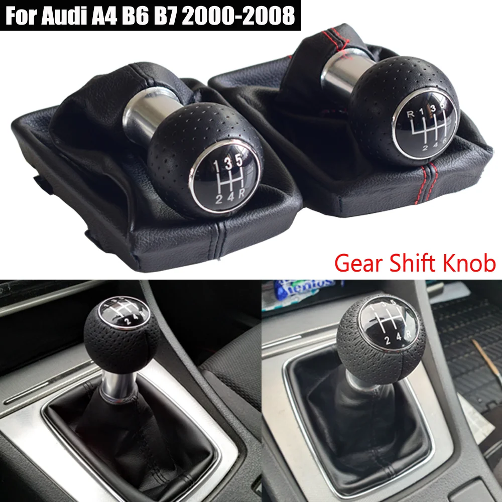 Fit For Audi A4 B6 B7 2000-2008 Manual 5 6 Speed Car Gear Shift Shifter Knob Lever Handle Head With Leather Dust-Proof Cover