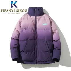 Giacca invernale da donna in cotone con gradiente di colore sfumato Parka caldo spesso da donna sciolto Plus Size piumini Casual Streetwear