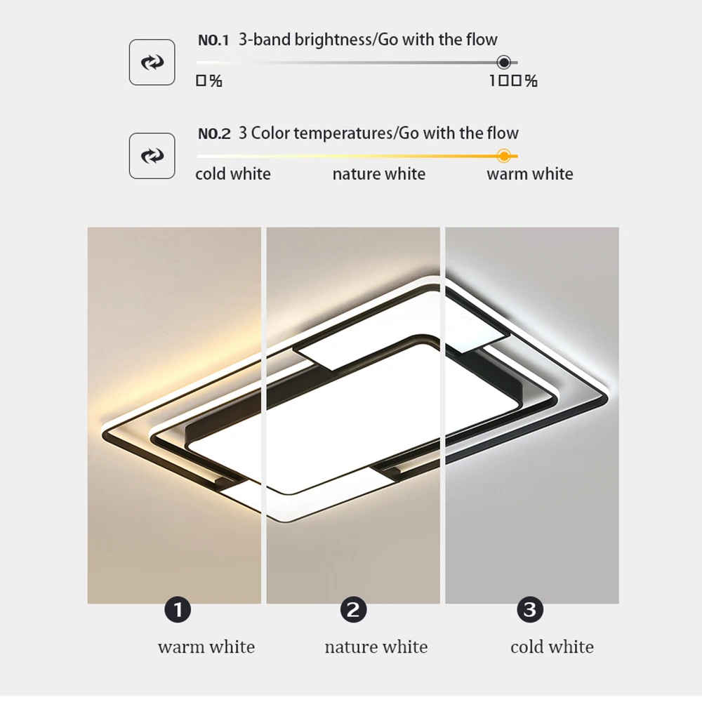 Modern Led Flush Mount Ceiling Light Fixture with Remote Control  Black Dimmable Ceiling Lamp for Kitchen Bedroom Living Room