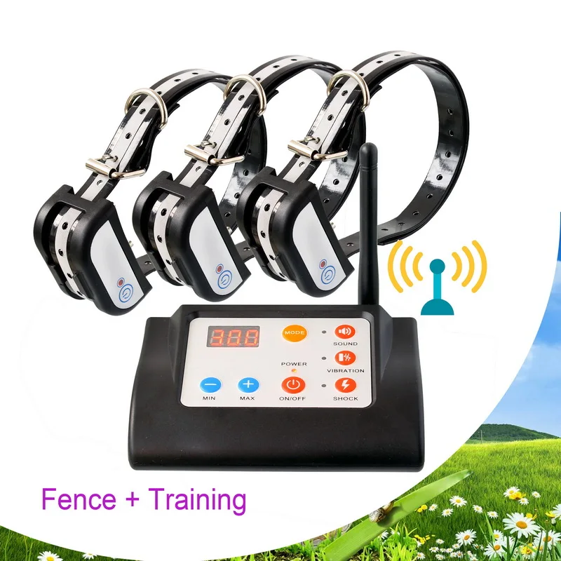 US 3 IN 1 Wireless Electric Pet Dog Fence 4 Working Modes Dog Training Collars Waterproof Rechargeable Pet Containment System