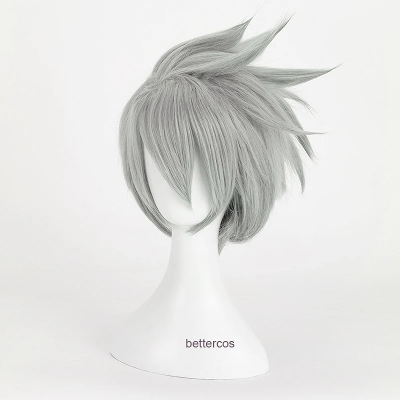 Hatake Kakashi Cosplay Wigs Short Layered Silver Grey Heat Resistant Synthetic Hair Wig + Wig Cap