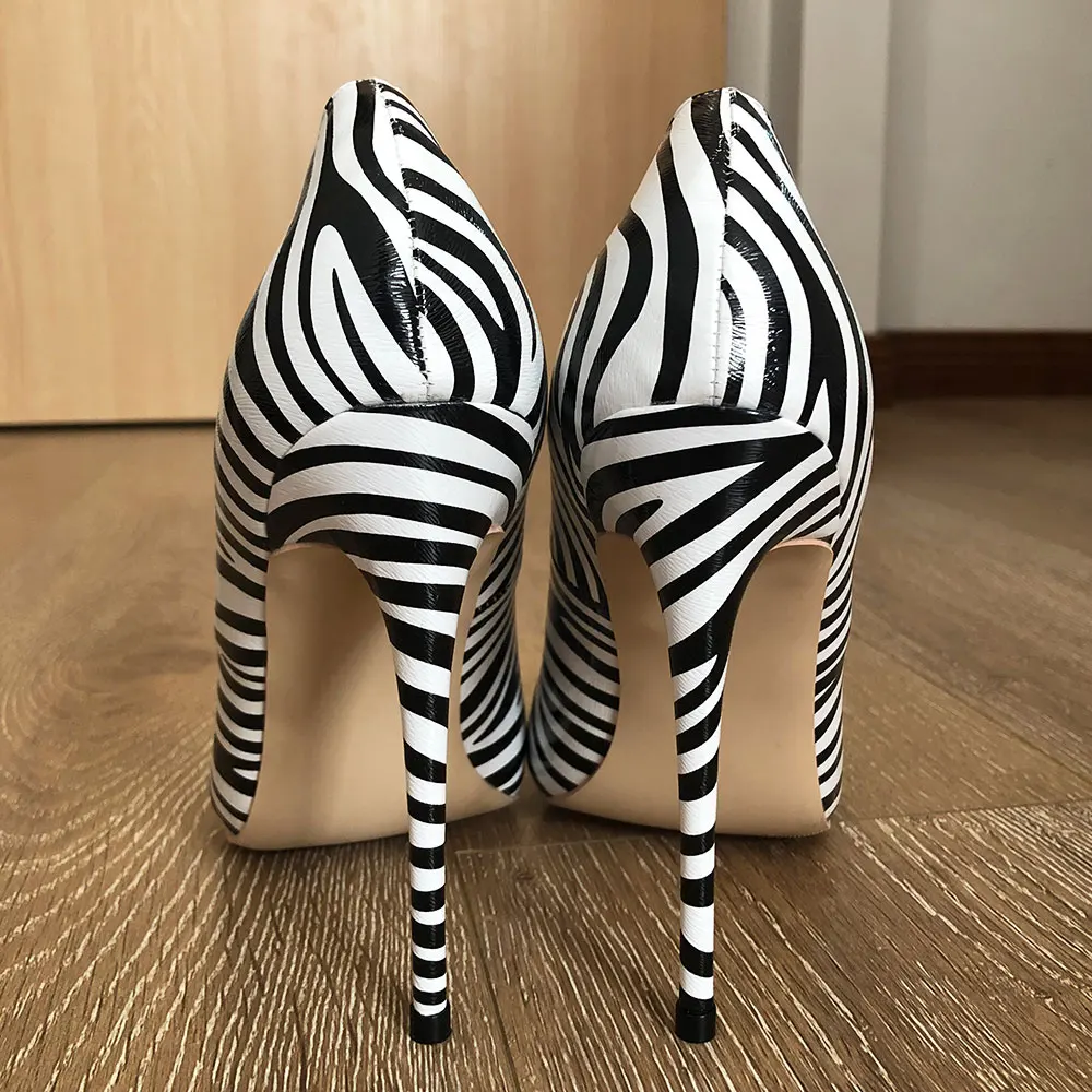 Tikicup Matte Zebra Printed Women Pointed Toe Extremely High Heels Sexy Ladies Chic Pumps Wedding Party Shoes Big Size 33-45