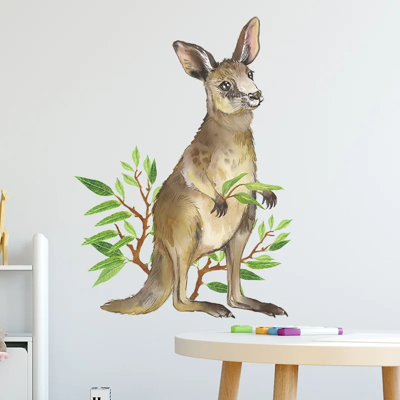 Cartoon kangaroo green plant children bedroom porch home wall background decorative wall stickers self-adhesive room decoration