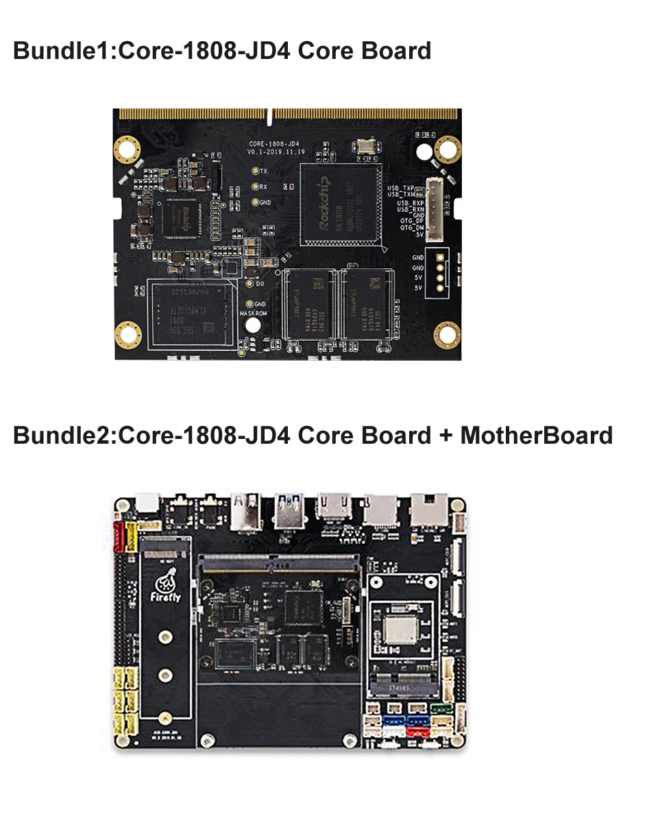 Core-1808-JD4 AI Core Board AI Chip Rockchip RK1808 ثنائي النواة Cortex-A35 يدعم TensorFlow/Caffe/ONNX/Darknet المزوج