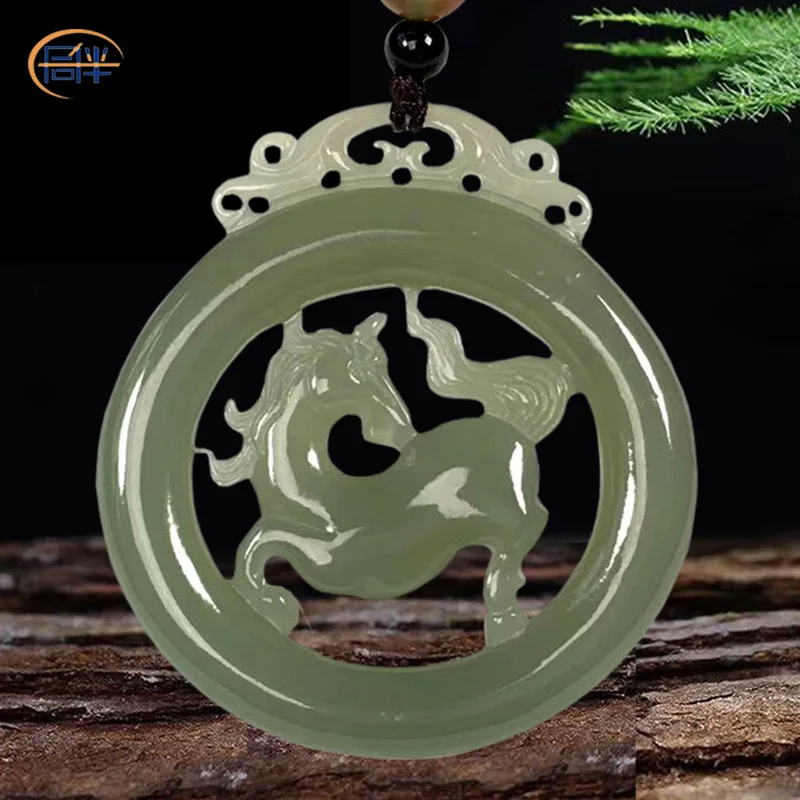 

Wonderful gray jade Horse Pendant He Tian Jade Chinese Zodiac Lucky Hanging