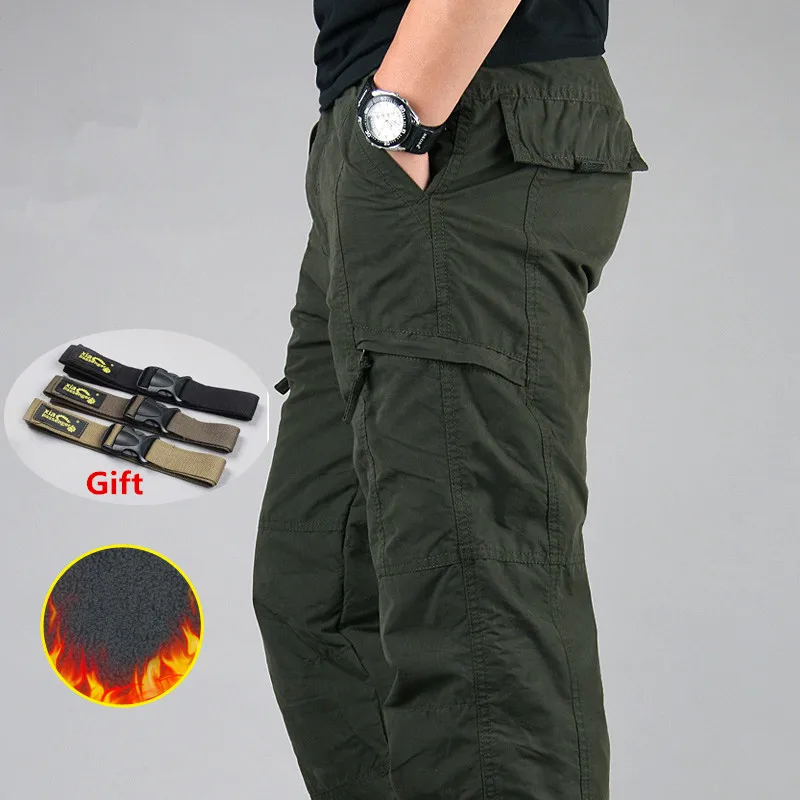 Mannen Cargo Broek Winter Dikker Fleece Cargo Broek Mannen Toevallige Katoenen Militaire Tactische Baggy Broek Warme Broek Plus Size 3XL