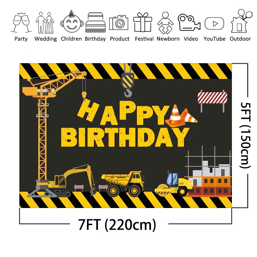Bau Thema Geburtstag Party Fotografie Hintergrund-Dump Lkw Geburtstag Hintergrund Kuchen Tisch Junge Geburtstag Dekorationen