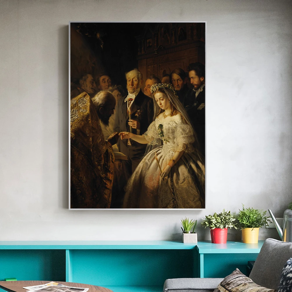 Russian Famous Paintings The Unequal Marriage by Vasily Pukirev Oil Painting Reproductions Print On Canvas Cuadros Decoration