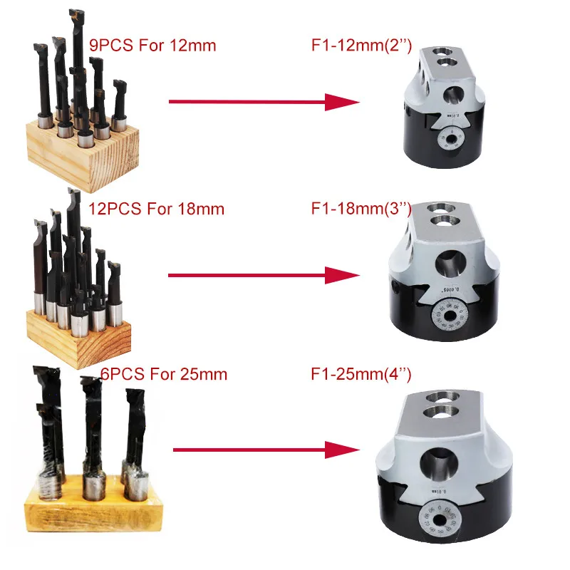 1/2''  9pcs Hard Alloy Shank Boring Bar Boring Cutter Set Carbide Tipped Bars For 2 Inch 50mm Boring Head