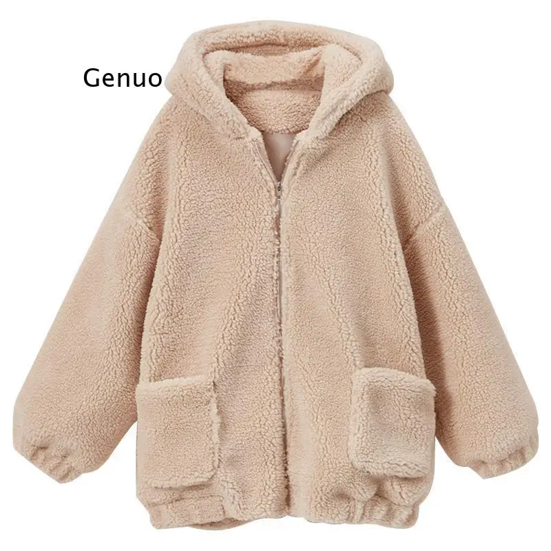 Manteau chaud en fausse fourrure pour Femme, veste à capuche, grand pardessus, épais, polaire, hiver