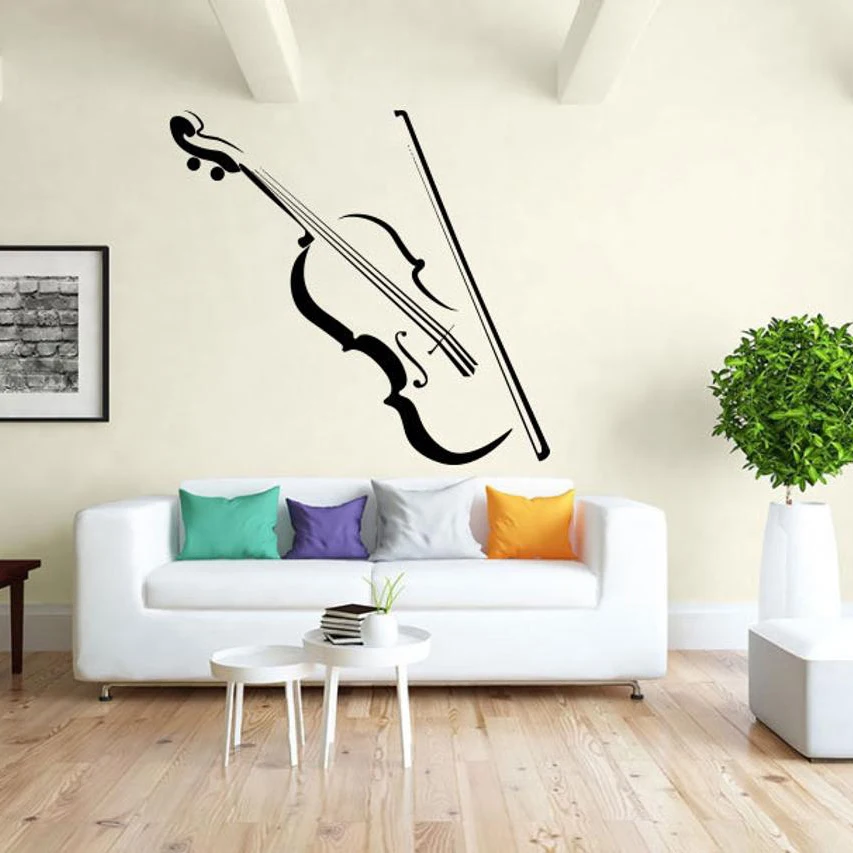 Calcomanías de pared de violín musical, calcomanías de pared de nota, melodía, sonido de roca, calcomanía de vinilo Mural, arte musical, decoración de la habitación del hogar, diseño B267