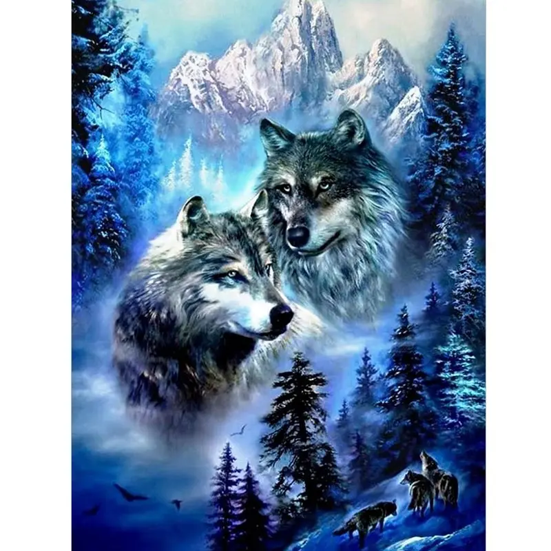 5D DIY Diamond Painting Animal Wolf Cross Stitch Kit Full Drill Square Embroidery Diamond Mosaic Picture of Rhinestones Decor