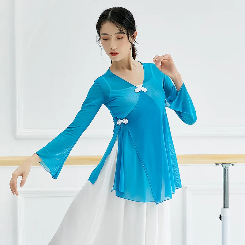 Adulto malha oriental latina dança do ventre topo blusa transparente camisa traje para venda roupas de dança das mulheres roupa de dançarina