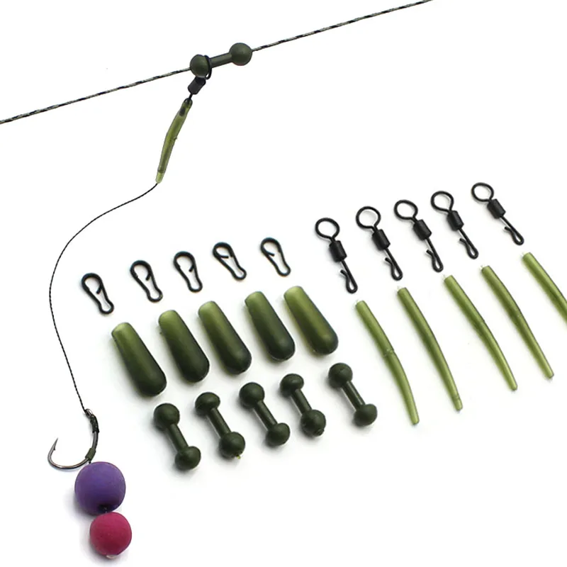 

25PCS/ SET Carp Fishing Helicopter Rig Accessories Kit Heli Chod Sleeve Beads QC Big Eye Swivel Clips Anti Tangle Sleeve Termina