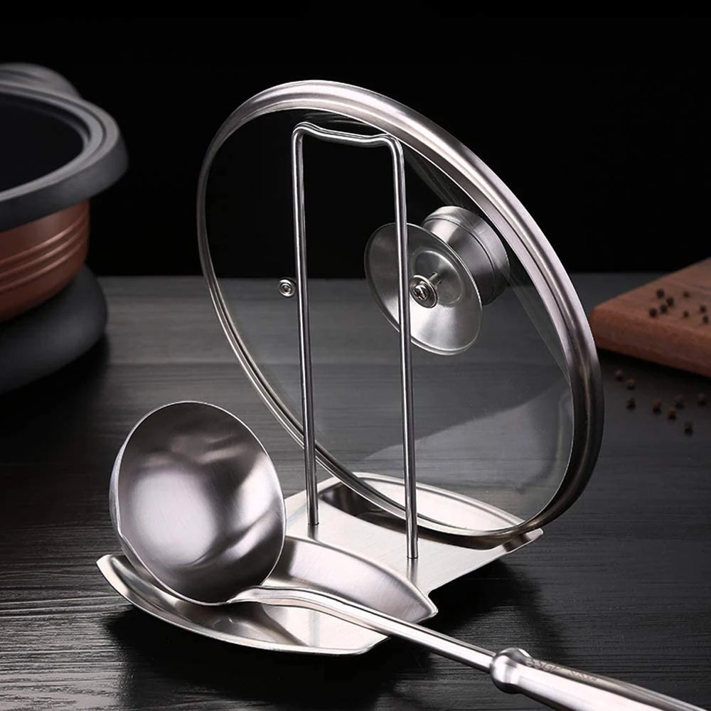 Stainless Steel Pot Lid Rack Detachable Pan Cover Shelf Kitchen Multifunctional Spatula Holder Spoon Stand Kitchen Accessories