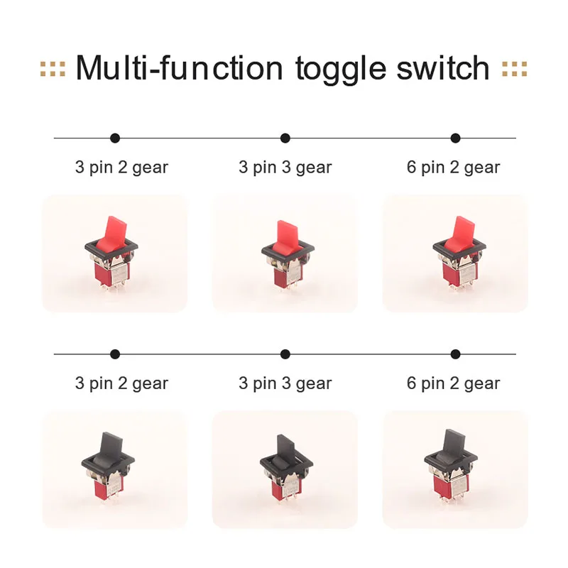 5pcs/Lot Mini Paddle Toggle Switch SPDT 2/3 Position Square Snap-in Panel Mount 5A125V 2A250V ON-ON ON-OFF-ON